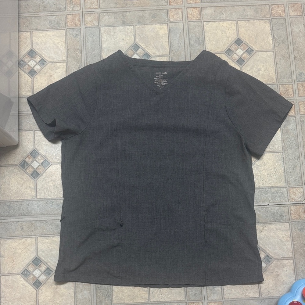 Cuddl Duds Dark Gray V-Neck Scrub Top